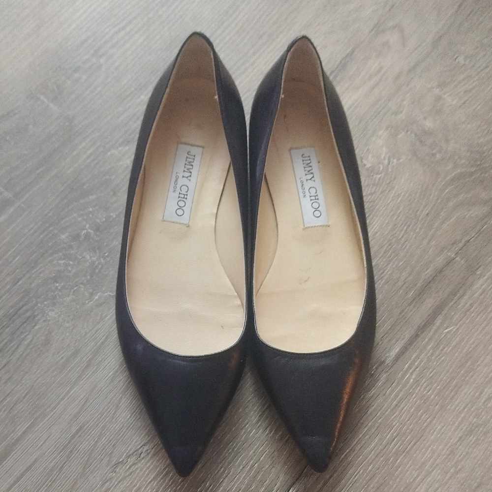 Jimmy Choo Alina Black Leather Pointed Flats Sz 38.5